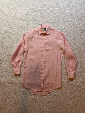Sid Mashburn Shirt Mens Large Button Up Pink Linen Shirt Casual Preppy
